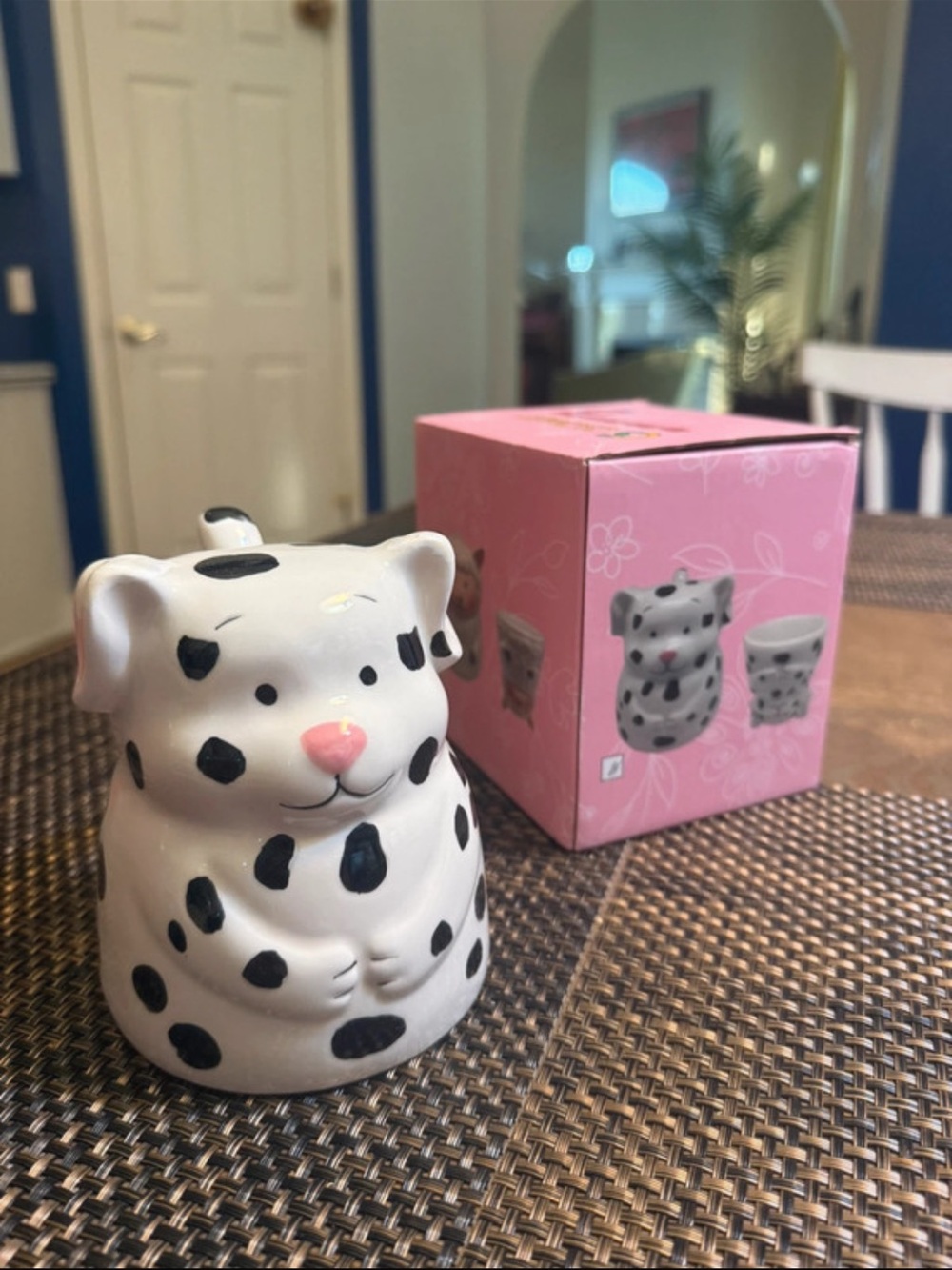 Dalmatian Spot Ceramic Creamer Upside Down Mug - White & Black with Pink Nose
